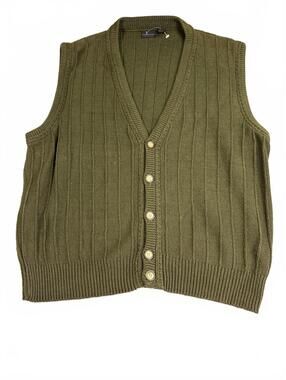 Vintage Structure Cotton Olive Green Knit Button-Up Vest
